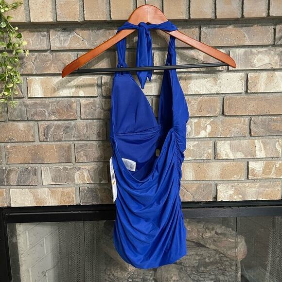 Carmen Marc Valvo Ruched Bow-Front Halter Tankini - Picture 3 of 3